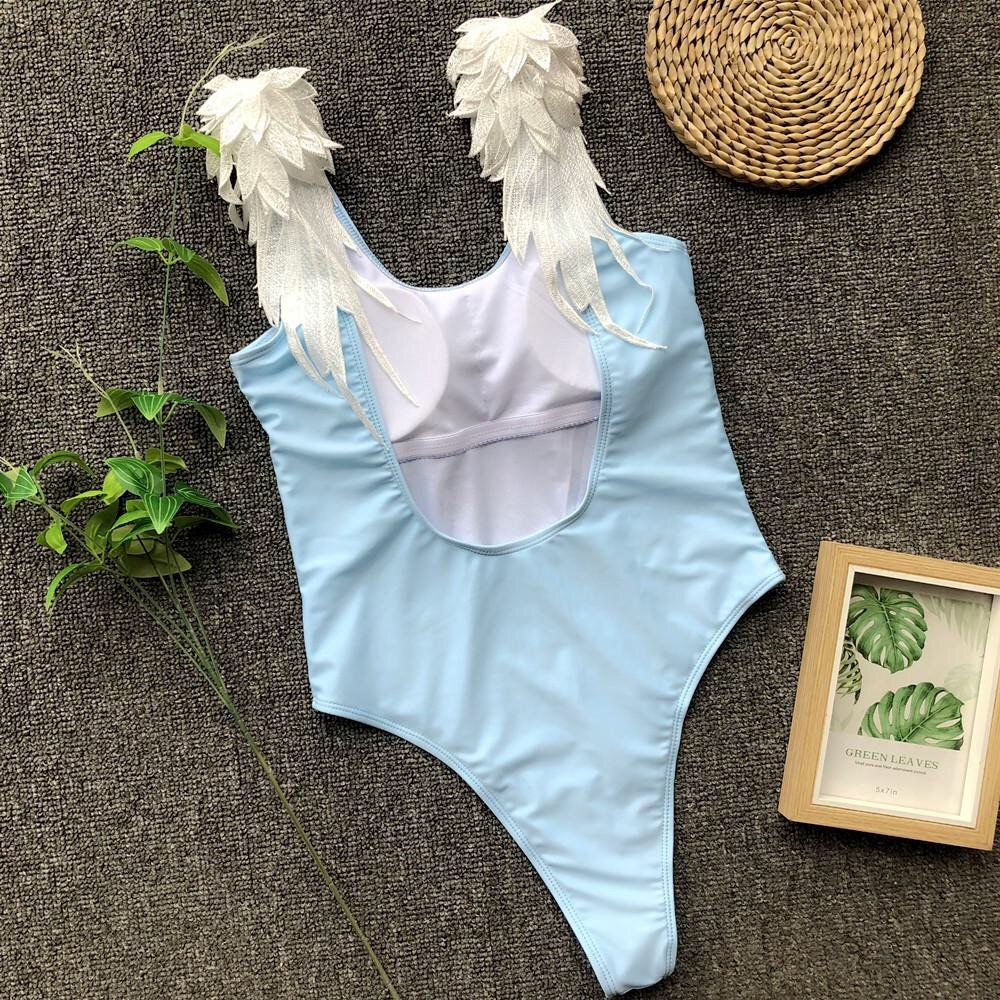 LYB LIGHT BLUE ANGEL WING ONE PIECE SWIMSUIT - Picture 2 of 7